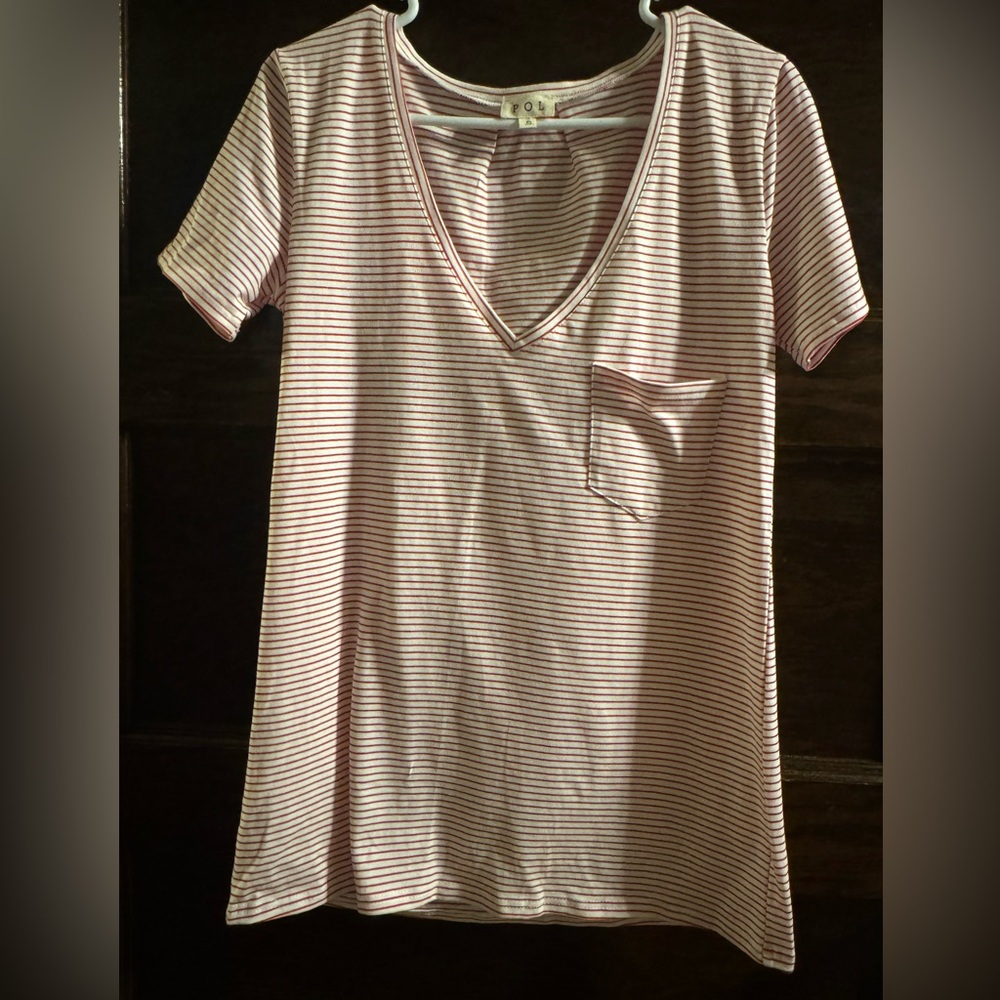 POL Classic Red and White Striped Top, Size Small